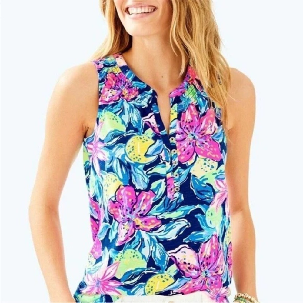 Floral Sleeveless Top - Blue and Pink